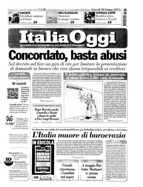 Italia oggi : quotidiano di economia finanza e politica